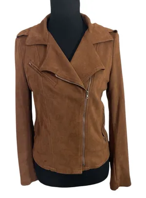 Skies Are Blue Brown Soft faux suede moto jacket thumbnail 1