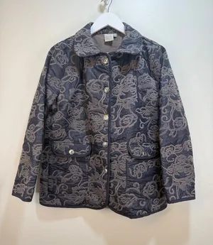 Chenille Embroidered Floral Jacquard Quilted Cottagecore Button Front Jacket Med thumbnail 1
