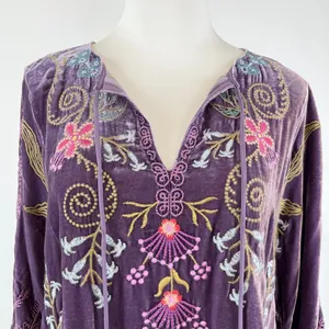 NWOT Johnny Was Silk Blend Velvet Floral Embroidered Tunic Blouse Purple Size XL thumbnail 4