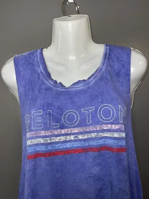 Peloton Tank Top Womens Medium Blue Scoop Neck Striped Logo Relaxed Fit Athletic thumbnail 1