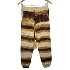 Moon River‎ Knit Jogger Pants Womens Small Brown Striped Tassel Drawstring Boho thumbnail 3