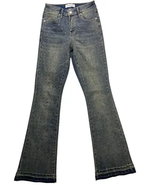 Ashley Mason‎ Flare Jeans Womens 1/25 Blue Rhinestone Embellished Y2K thumbnail 1