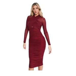Bardot Aliyah Dress in Burgundy XSmall New Womens Midi Stretch Cocktail thumbnail 12