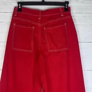 Shein red wide leg jeans womens size XS EUC thumbnail 5