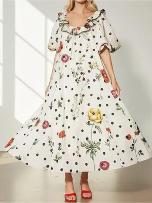 NEW ZOCO. Good Luck Puff Sleeve Dress, Polka Dot Floral, Large thumbnail 2