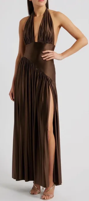 NEW Delfi Collective Rae Jersey Halter Gown Sz M thumbnail 1