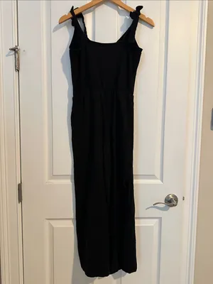 ASOS Black Midi jumpsuit with Knot Shoulder Straps thumbnail 2