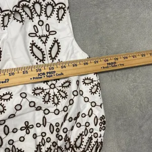 Madewell Top Womens XS Embroidered Sleeveless Bubble Poplin White Brown NZ529 thumbnail 5