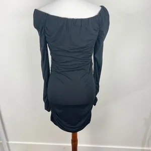 Omai Black Off the Shoulder Ruched Bodycon Mini Dress Size Large thumbnail 3
