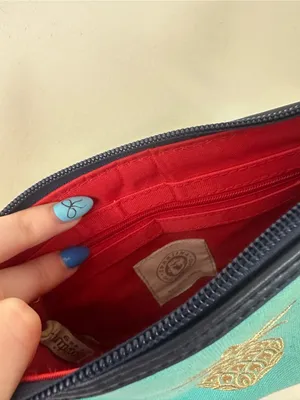 Spartina 449 Embroidered Turquoise Clutch Wristlet Gold Pineapple Zipper Top thumbnail 5