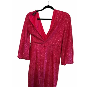 Hot Pink Sequined Double Crazy Faux Wrap Dress - Size M thumbnail 9