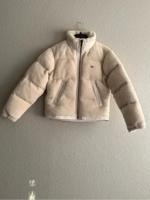 Dickies Sherpa Puffer Jacket Cream Teddy Fleece Zip Up Cozy Winter Coat thumbnail 5