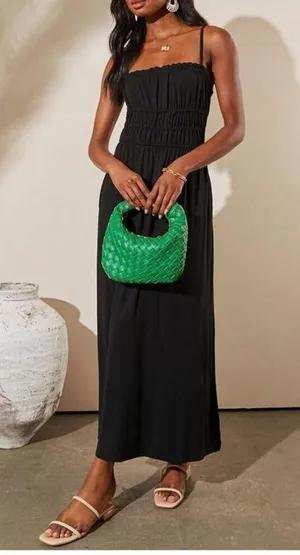 NEW Sundress Pockets Pleat Long Tiered Maxi Dress M thumbnail 2