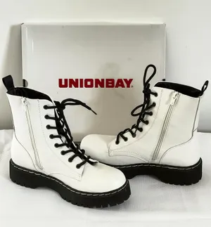 Unionbay Hayden White Lace up Combat Boots thumbnail 1