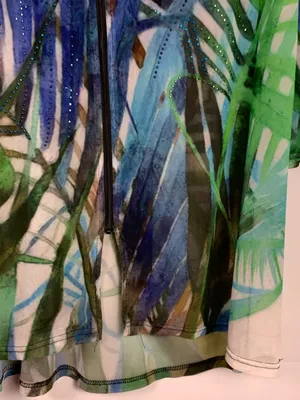 Valentina Womens XL Mesh Jacket Blue Green Tropical Print Sheer Lightweight thumbnail 6