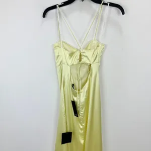 Lulus Stunning Example Light Yellow Satin Backless Maxi Dress Formal Small NWT thumbnail 9