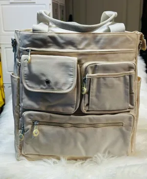Everyday Utility Tote Bag in Light Beige - Multiple Pockets thumbnail 1