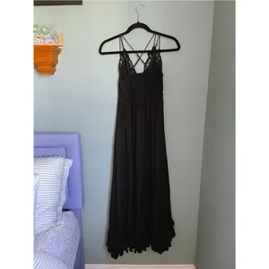 Free People Adella Maxi Slipdress FP One Whimsigoth Romantic Grunge XS Black thumbnail 6
