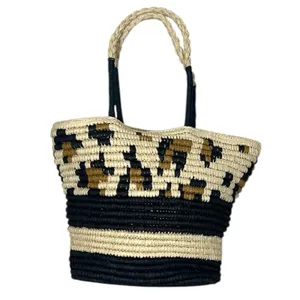 Women’s Tote Bag Woven Braided Casual Zip Closure Black Natural Size Large thumbnail 8