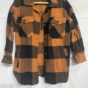 Blu Pepper Orange Plaid Buffalo Print Shacket Sz S thumbnail 4