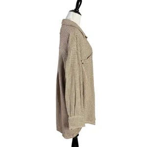 Free People Large Freddie Menswear Oversized Shirt Jacket Shacket Neutral Plaid thumbnail 6
