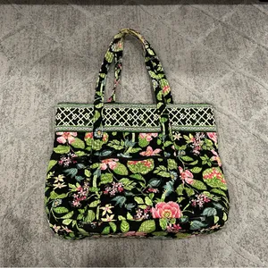 VERA BRADLEY Black Botanica Small Tic Tac Tote Shoulder Bag Purse AS IS thumbnail 6