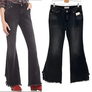 Free People Vintage Flared Jeans Black Ash‎ Denim Raw Hem Size 27 thumbnail 2