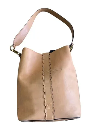 FRYE Ilana Harness Bucket Bag Perforated Leather Western Hobo Tan Women's Purse thumbnail 1