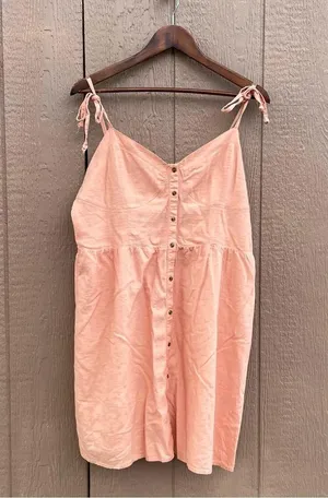Aerie Womens Dress Orange Sleeveless Button Front Linen Tie Straps Size XL thumbnail 2