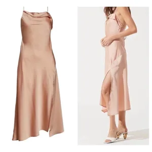 ASTR The Label Palisades Nude Color Cowl Slip Midi Dress Large thumbnail 4