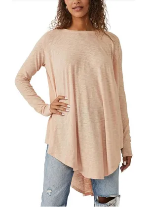 Free People Aria Trapeze Long Sleeve Top‎ XS Misty Mink Pink thumbnail 1