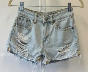 PacSun Mom Shorts Light Wash Distressed Denim High Waisted Size 23 Festival thumbnail 1