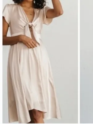 NWT Baltic Born Poppy Satin Midi Dress V-Neck Open Tie Front in Champagne Sz XL‎ thumbnail 2