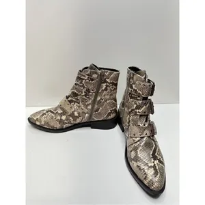 STEVEN NEW YORK Beige Snake‎ Buckle Accent Studded Hazan Almond Toe Block Heel thumbnail 7