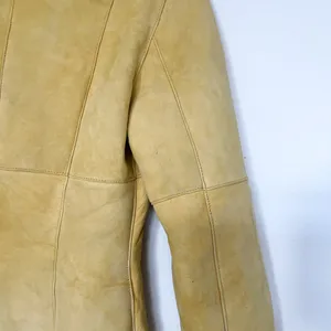 New Label SheepSkin Cream Yellow Leather Button Up shearling Jacket thumbnail 10