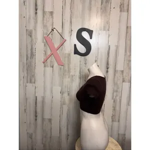 Brown Crop Top XS Fitted Stretch Short Sleeve Basic Minimalist Top Brown thumbnail 2