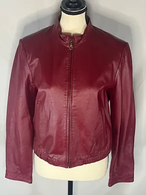 Boutique Europa Women’s Burgundy Genuine Leather Full Zip Jacket Coat Size 8 thumbnail 1
