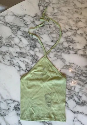 NWT! Madewell Supima® Rib Halter‎ Tank Top Lt Green Sz M - Damaged with Patches thumbnail 5