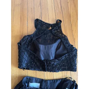 Morilee Dress Set Womens 12 Black Beaded Halter Crop Top Long Skirt Formal Prom thumbnail 6