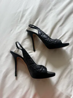 Dior | Navy Quilted Open-Toe Slingback Heels with D Charm | 39 thumbnail 5