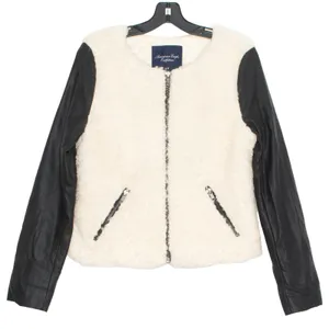 American Eagle Jacket Sherpa Faux Leather Teddy Streetwear Moto Cozy Y2K Small thumbnail 1