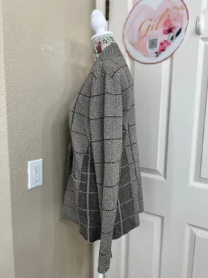 NIC+ZOE Taupe Plaid Sweater Blazer size L thumbnail 5