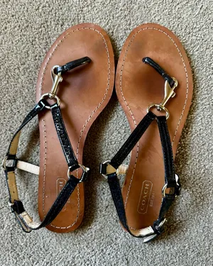Coach Women's Black Patent Leather T-Strap Sandals thumbnail 1