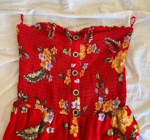 Garage Red Floral Strapless Romper thumbnail 4
