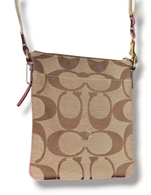 Coach Signature Stripe Swingpack Crossbody Bag Pink Tan Y2K Small Purse thumbnail 1