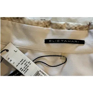 Elie Tahari Top Womens Size L White Button Front Snakeskin Print Collar NWT thumbnail 7