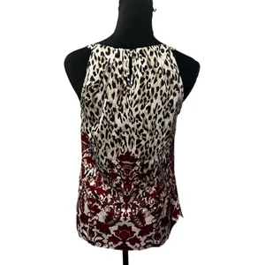 White House Black Market Sleeveless Halter Top Animal‎ Print Burgundy Damask S thumbnail 2