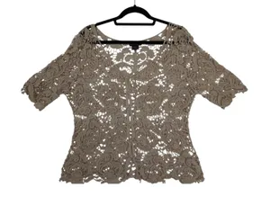 Questions by Say What? Beige Cotton‎ Crochet Lace Cardigan Top V-Neck Large thumbnail 1