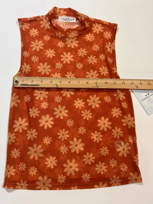 Rebellious Dreamer Orange Daisy Sheer Mesh Mock Neck Top M NWT thumbnail 4