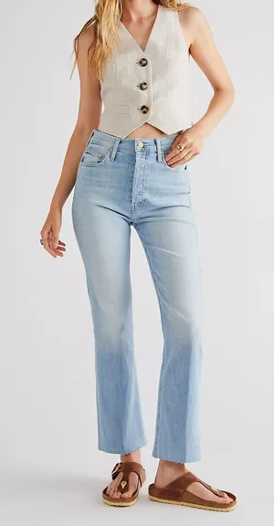 Mother The Tripper Ankle Fray Jeans Island Time Light Wash Flare Size 23 thumbnail 1